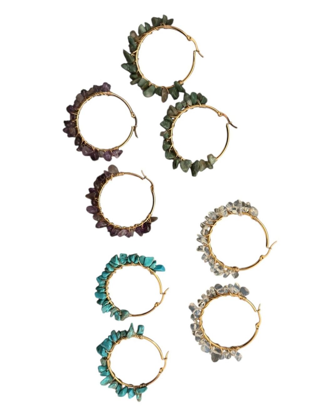 Natural Gem Hoop Earrings Opal, Lapis, Turquoise, Amethyst, or Aventurine.